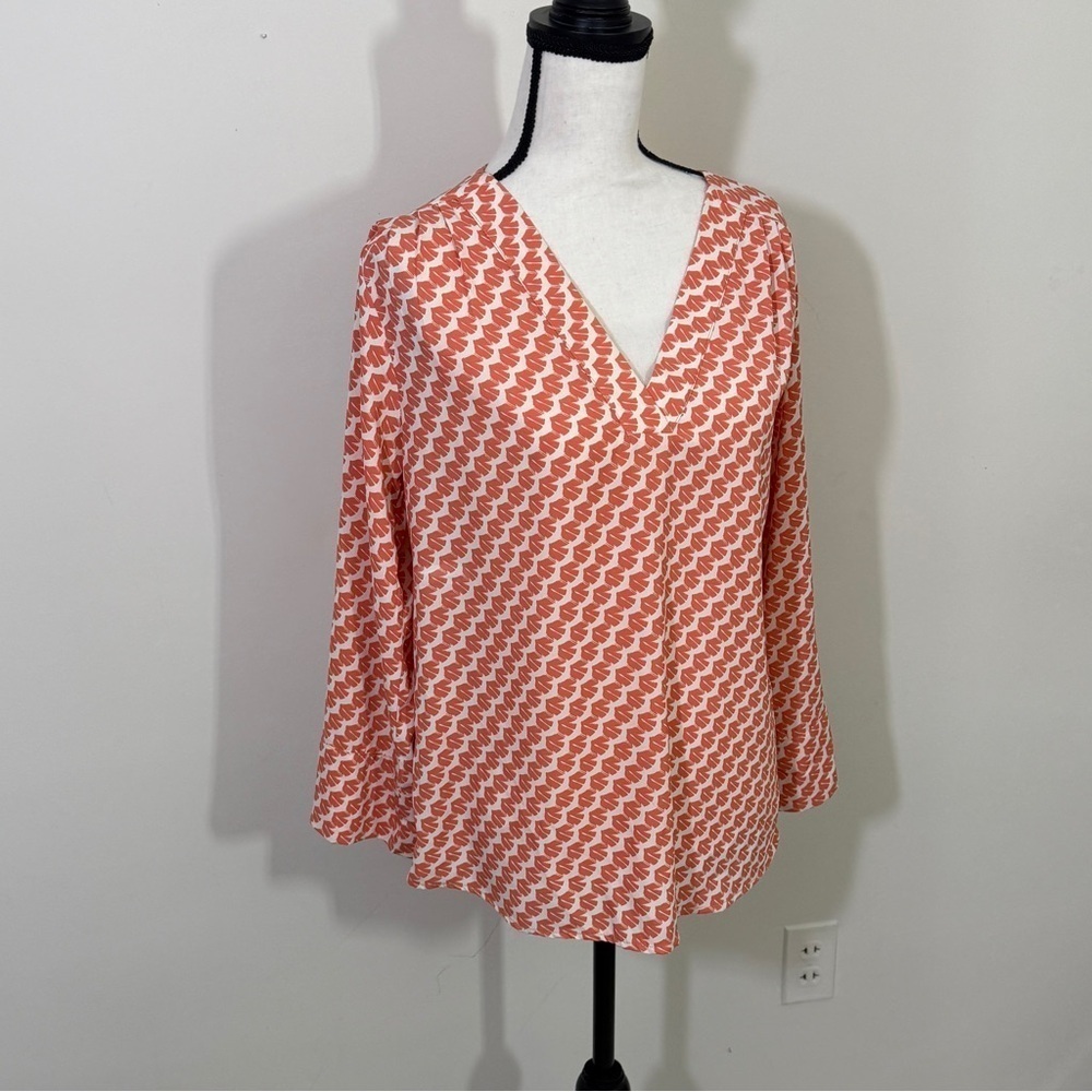 Collective Concepts Orange and White Patterned Blouse sz med